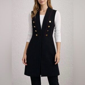 XOXO Black Sleeveless Long Sleeveless Vest Topper Gold Faux Button Chest Size SM